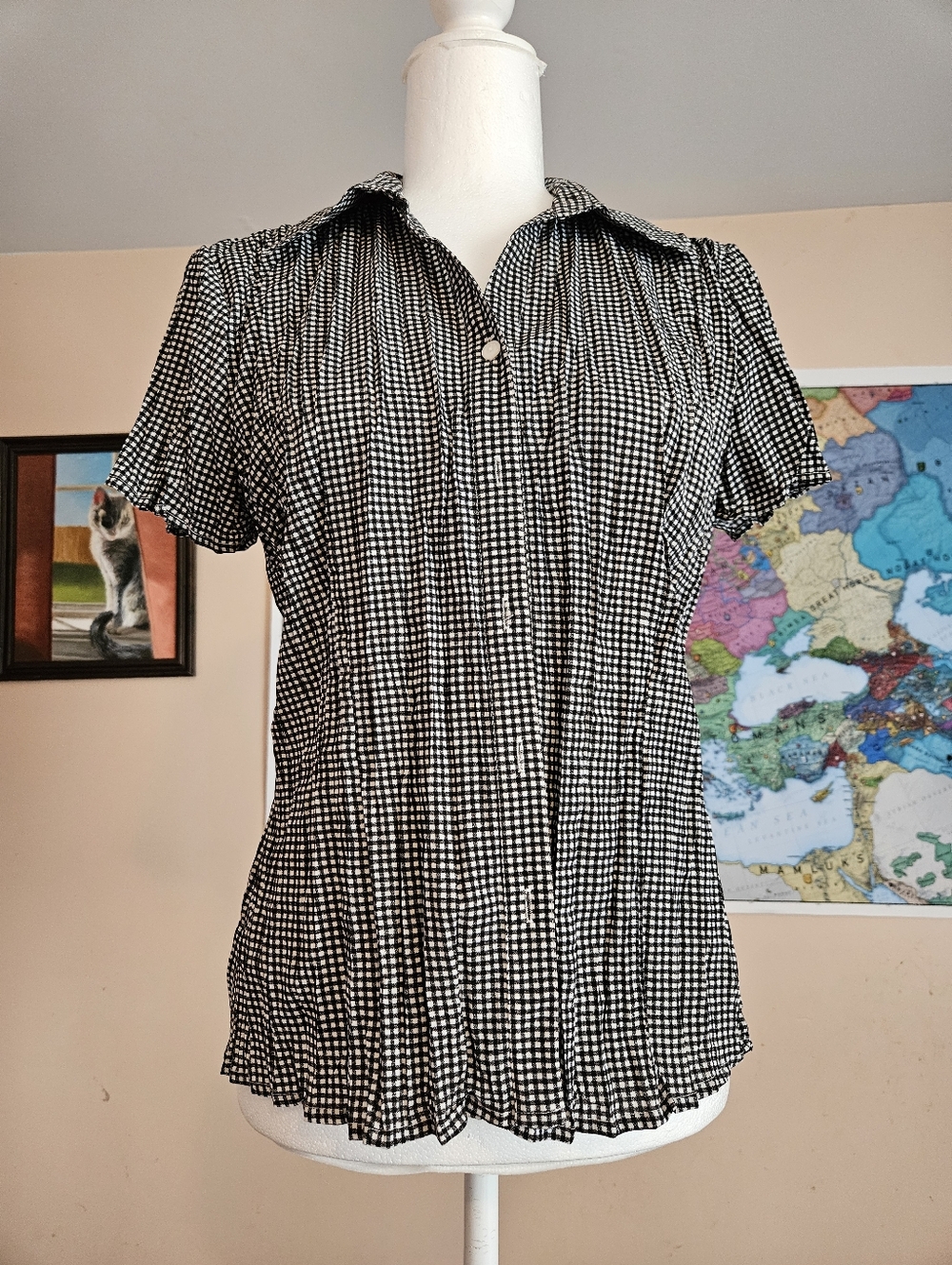 Christopher & Banks Black and White Micro-Check Button-Down Shirt